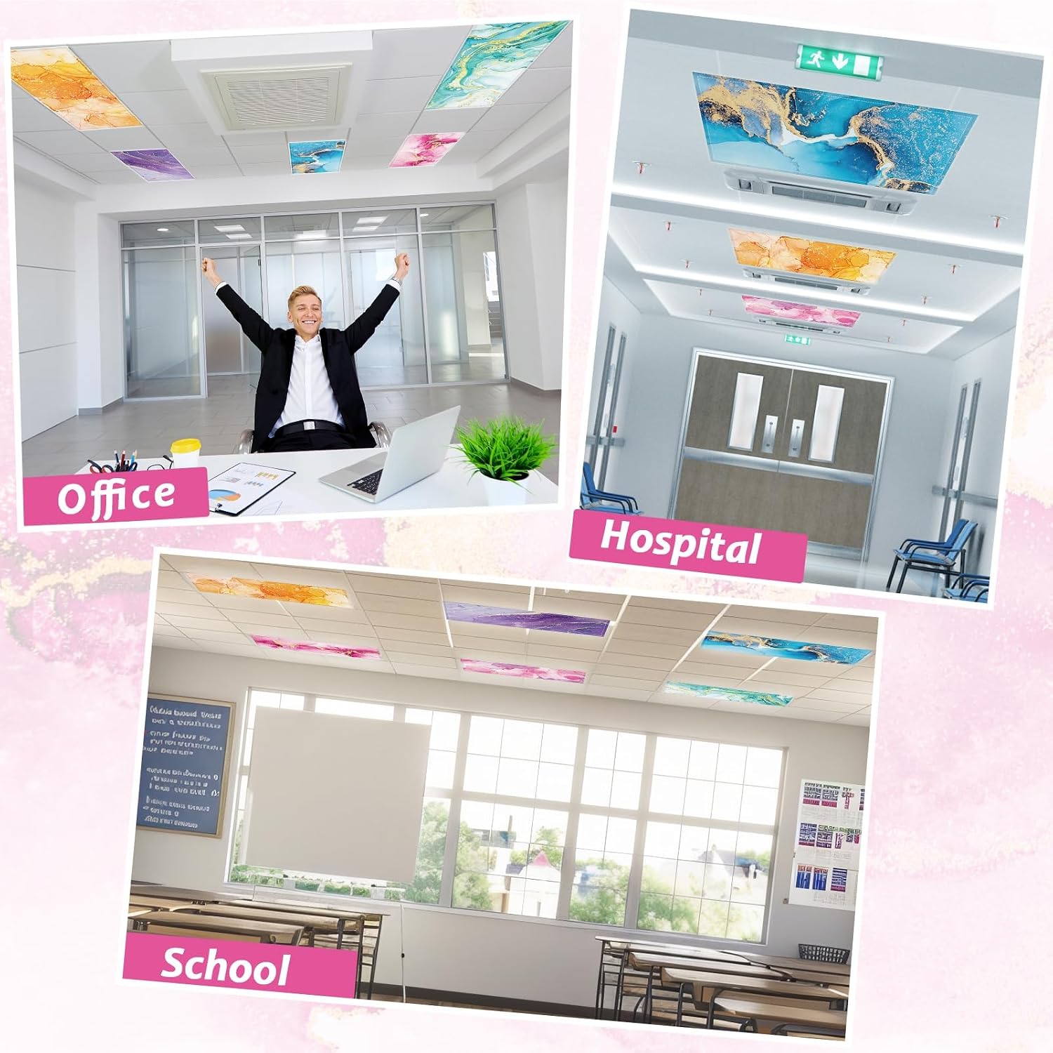 6 Pcs Fluorescent Light Covers with 60 Magnets Decorative for Classroom Ceiling Lights 4 x 2 Feet Magnetic Light Covers Filter Easy Install for Office Hospital & Home Drop Ceiling Supplies (Fluid Art)