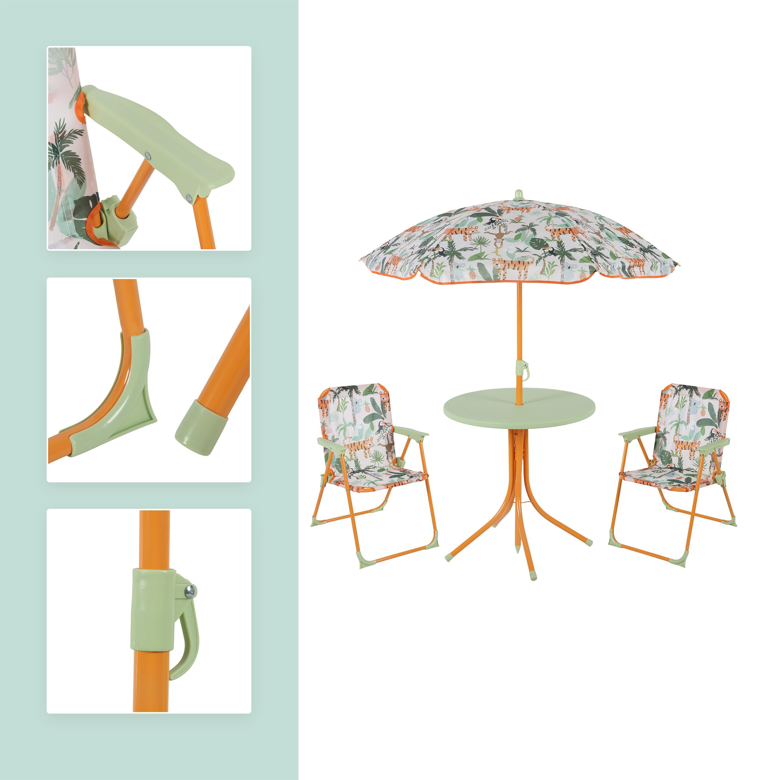 Relaxdays Tavolo Bambini con Ombrellone, Set 2 Sedie, da Campeggio e Giardino, Tavolino Picnic