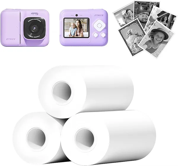 Kids Instant Print Camera Paper, Thermal Printing Refill Set for Toddler Camera, Compatible with ETIKEZ Funshot 20, HD Camera Thermal Printing Paper, 2.2" x 26ft (5.6cmx8m) Per Roll, 3 Rolls