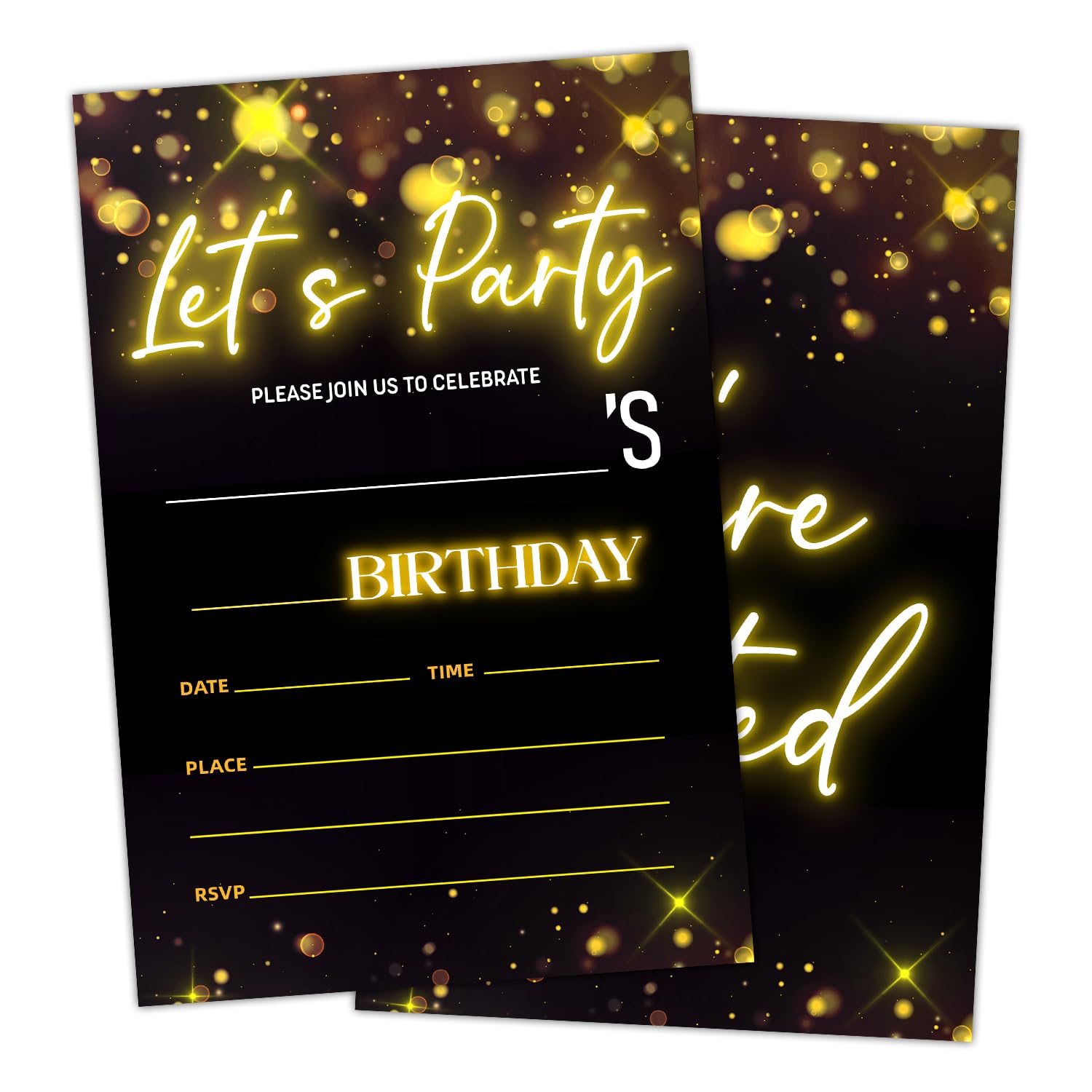 ltazhyi Let's Party! Birthday Party Invitation Cards for Boys Girls, Gold Glitter Birthday Celebration Party Invite Cards Supplies, 20 Double-Sided