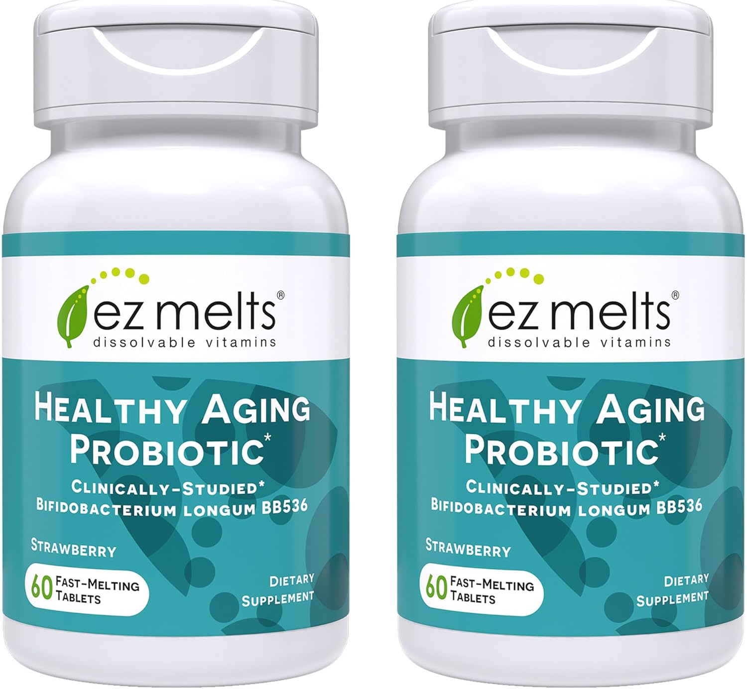 EZ Melts Healthy Aging Probiotic - Daily Probiotic for Digestive & Gut Health Support - with Bifidobacterium Longum - Non-GMO & Vegan - Strawberry - 120 Dissolvable Tablets (120 Servings)