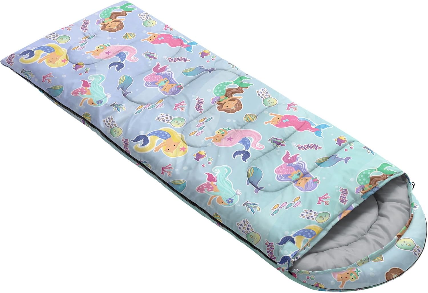 Kids Sleeping Bag for Boys Girls,Blue Ripples Print-Lightweight Warm Portable Outdoor Indoor-Waterproof Cold Weather Resistant Sleeping Bag for Camping Hiking