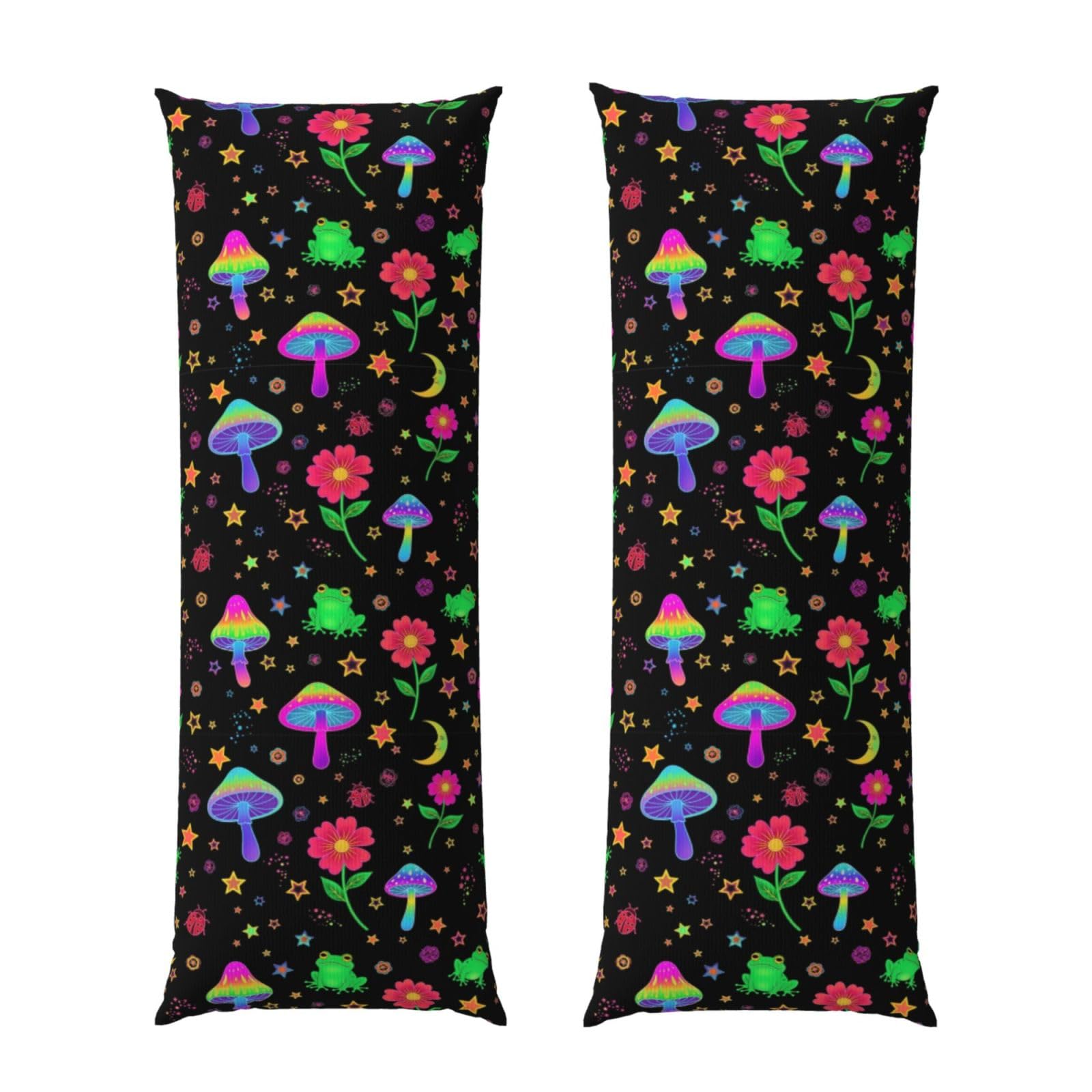 Body Pillow Protector Cover 20x60 Beautiful Magical Flowers Goth Moon Mushrooms Frogs, Soft Microfiber Pillowcase with Zipper, Wrinkle Shrinkage Resistant, for Bed Couch Sleeping