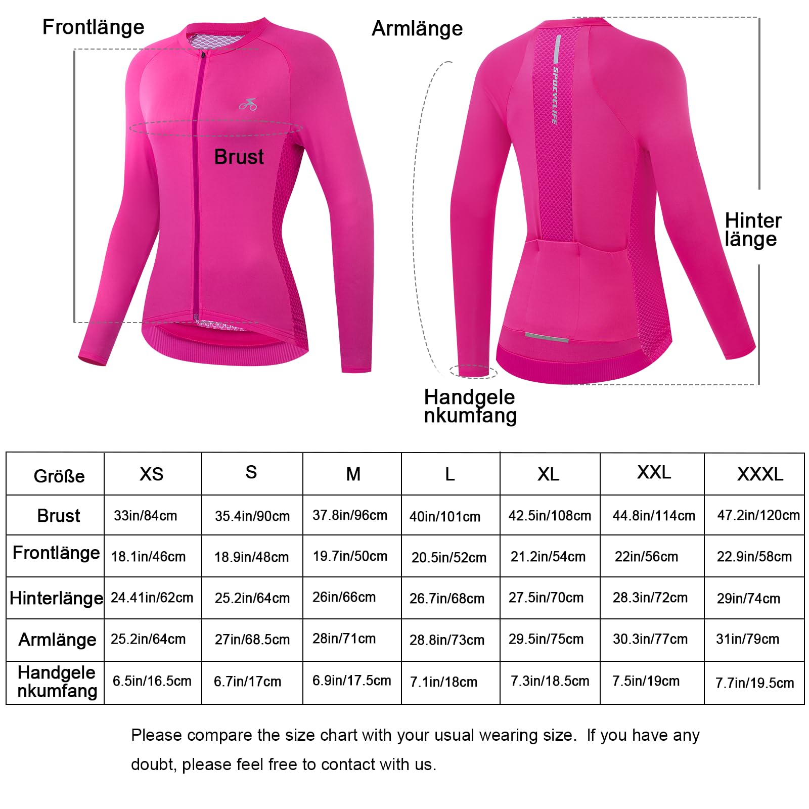 Maglia da ciclismo da donna, a maniche lunghe, traspirante, per bici da corsa, altamente elastica, con 3 tasche posteriori