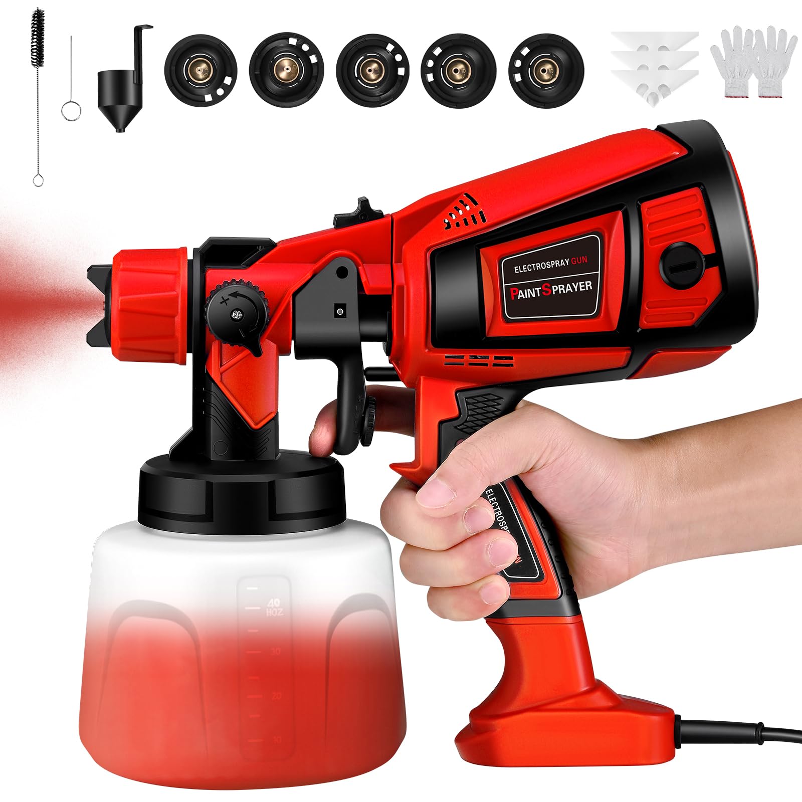 Paint Sprayer,800W Fence Paint Sprayer,1400ml HVLP Electric Paint Gun with 5 Nozzles and 3 Patterns,For Furniture