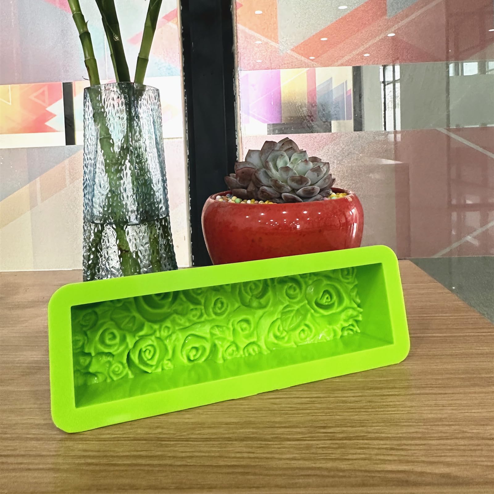 2 moldes rectangulares flexibles de silicona para jabón de rosas, flores, manualidades, jabón, velas para manualidades caseras