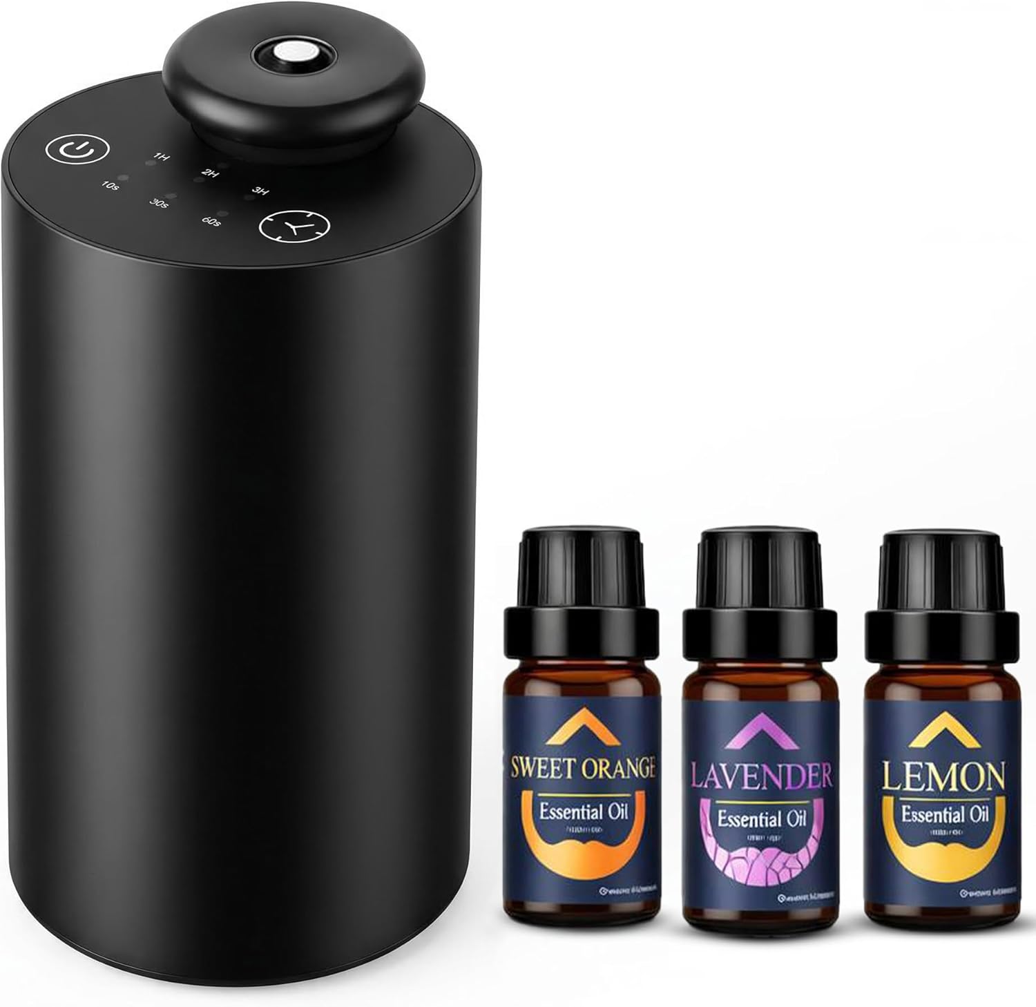 Waterless Essential Oil Diffuser for Car & Home with 3x10ml Oils, Portable Aromatherapy Device, USB-C Rechargeable, 3 Mist Modes, Long Lasting Scent – Black