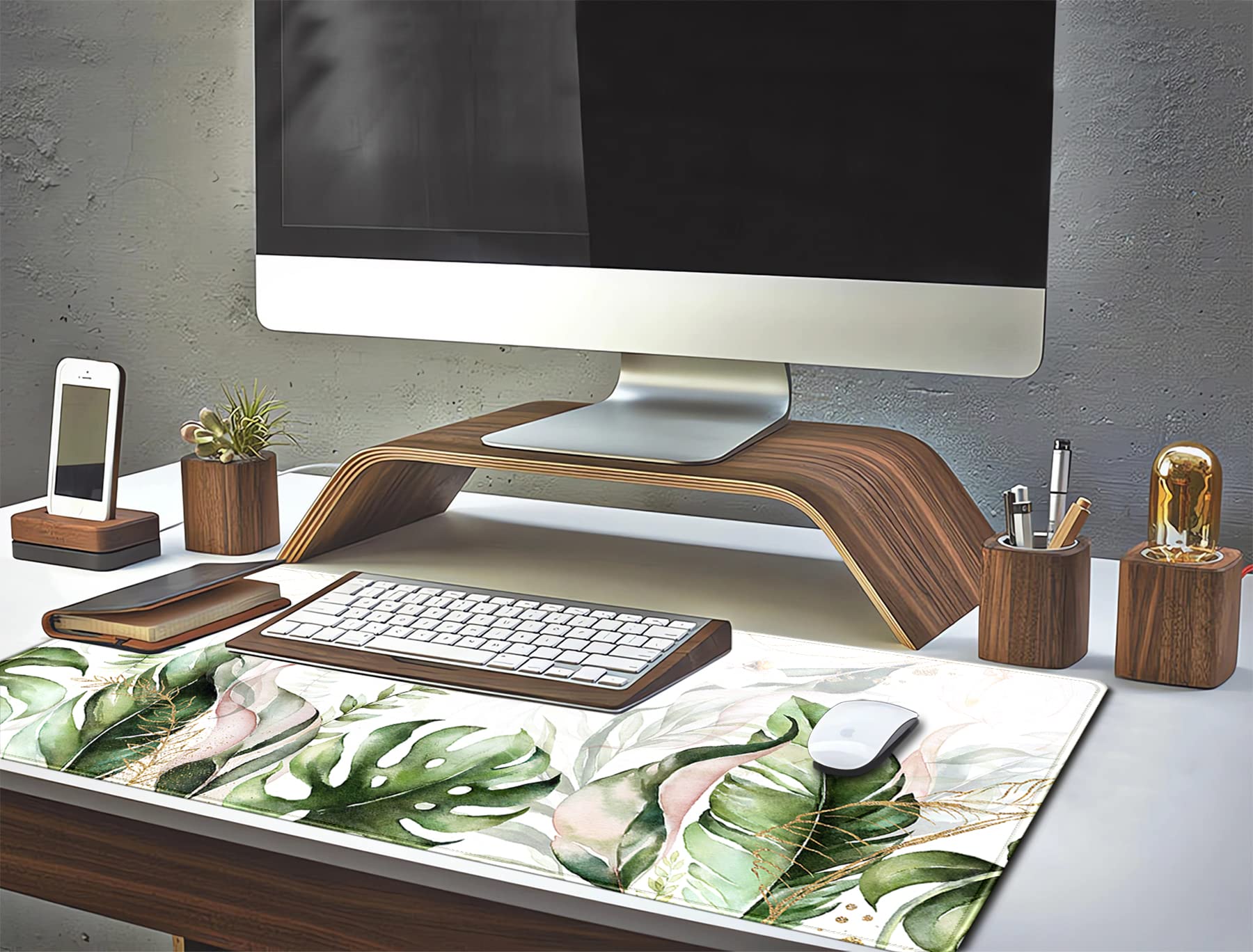 XXL Schreibtischunterlage Mit Blatt-Muster – 80 X 40 Cm, Rutschfeste Matte Für Tastatur & Maus