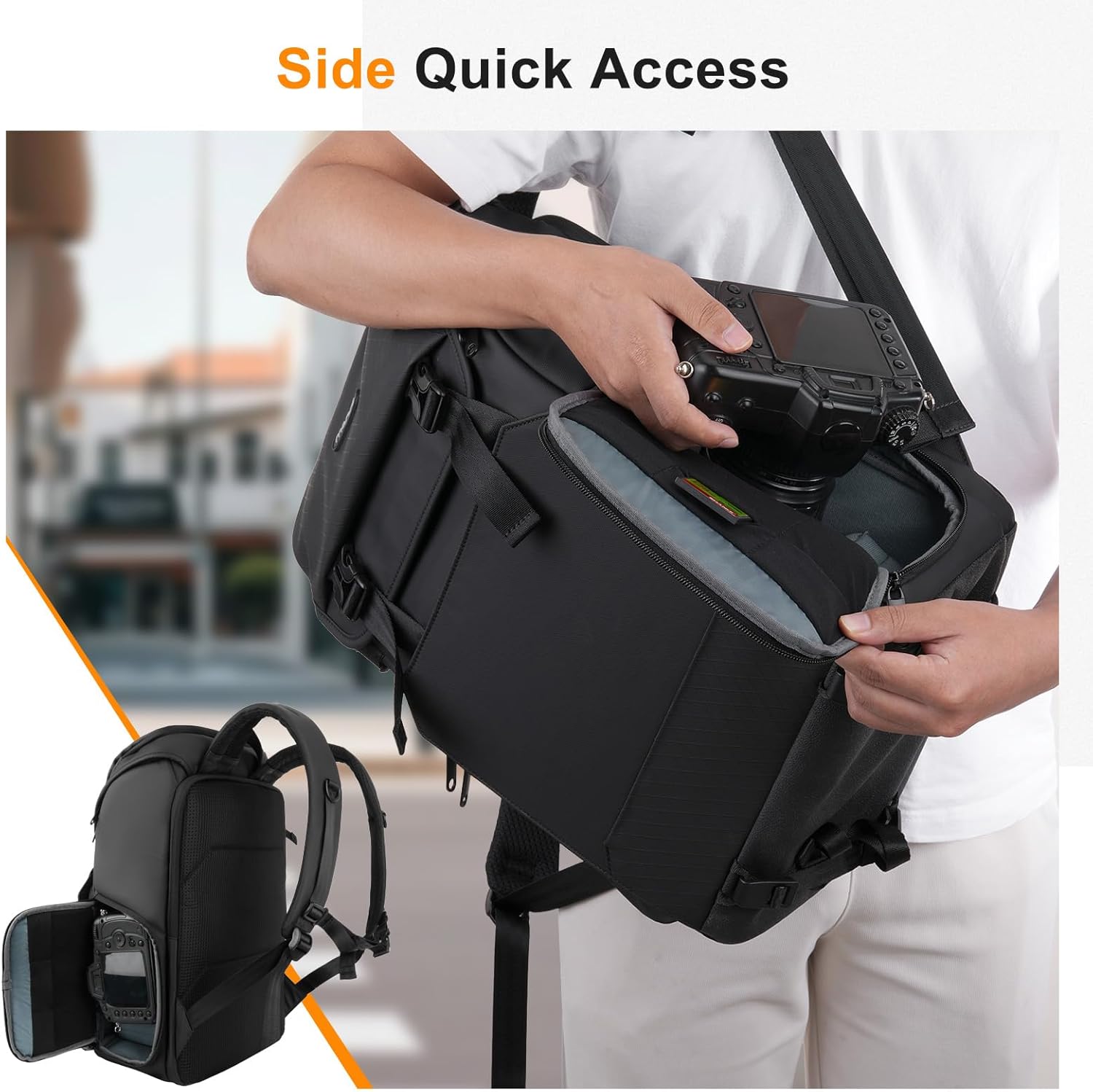 MOSISO Camera Backpack, DSLR/SLR/Mirrorless Camera Bag with Top Flap Pocket, Photography Backpack with 15-16 inch Laptop Compartment&Tripod Holder&Rain Cover Compatible with Canon/Nikon/Sony, Black - Image 3