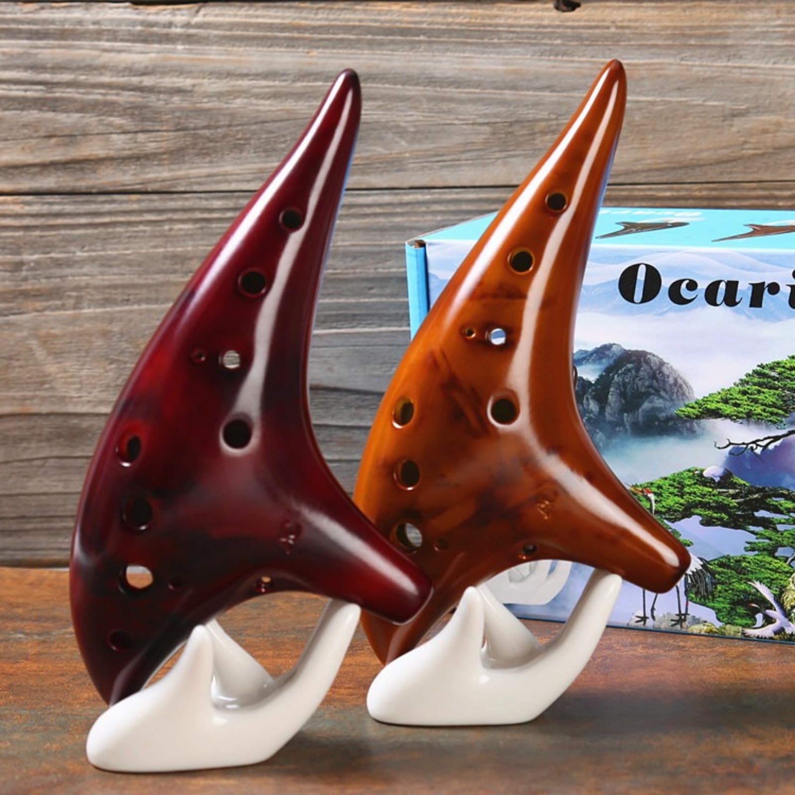 avanzato Ocarina in Ceramica Strumento Musicale per Principianti e Professionisti Facile da Suonare e Portatile Flute Do Contralto Colori Misti，Ocarina a 12 fori con affumicatura a paglia