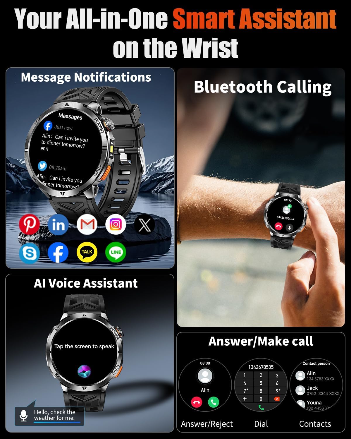 Military Smart Watch for Men, 1200mAh Long Battery, 1.6" AMOLED Display | Bluetooth Calling, LED Flashlight, IP68 Waterproof, 110+ Sports Modes, Activity Tracking, Android & iPhone Compatible 6 71MAXgpV2CL. AC SL1500
