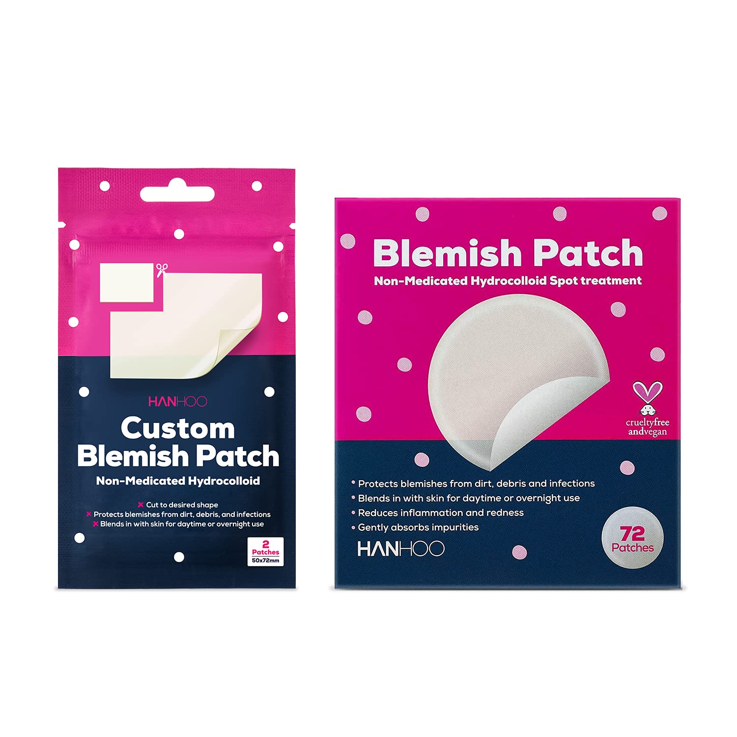 HANHOO Blemish and Custom Patch Duo 74 Total Hydrocolloid Patches Minimizes Surface Pimples Covers Blemish Clusters Invisible Acne