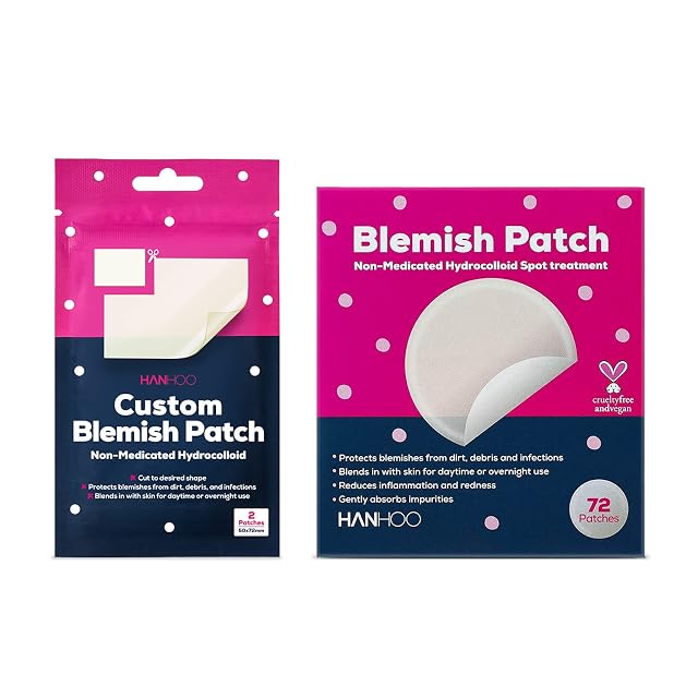 HANHOO Blemish and Custom Patch Duo 74 Total Hydrocolloid Patches Minimizes Surface Pimples Covers Blemish Clusters Invisible Acne