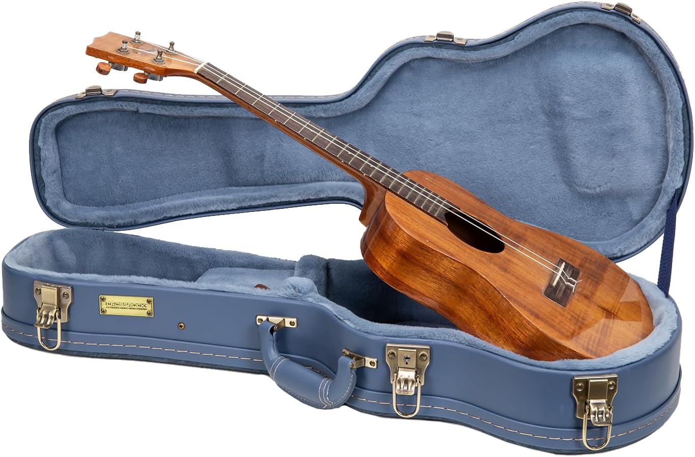 Crossrock Relief Series Tenor Ukulele Case for 27'' Large Body | Carved Smoke Blue Finish, Monochrome Blue Velvet Interior, Lock (CRW630TUSB)