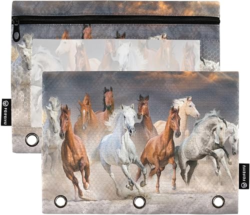 Estuche para lápices de caballo para carpeta de 3 anillos con cremallera suave, estuche transparente para lápices de ventana para carpeta, gran
