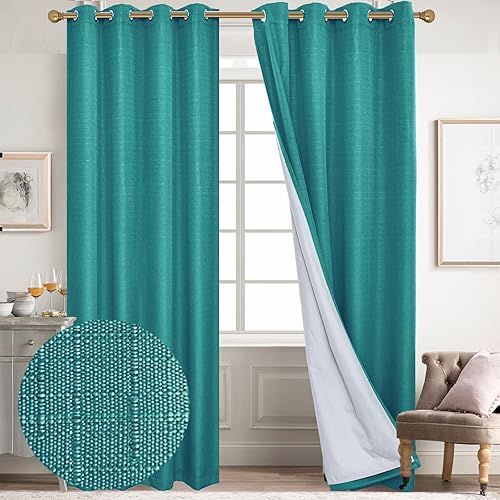 Miniatura 61 de Diraysid Cortinas 100% opacas de lino blanco para dormitorio, con ojales, aislamiento térmico, cortinas de oscurecimiento de habitación (2 paneles,