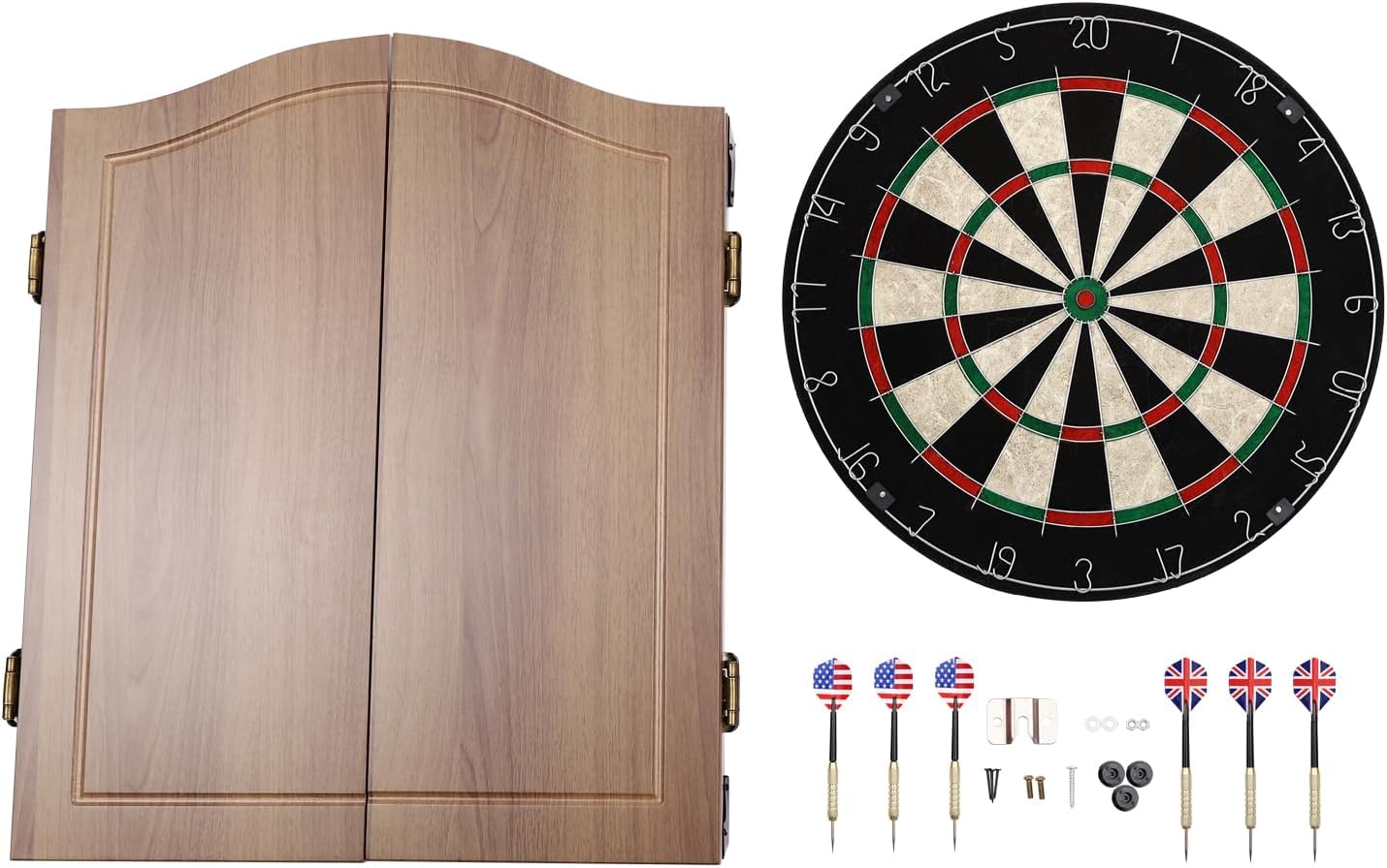 Professional Bristle Dartboard Cabinet Set, Metal Corner Reinforcement, Regulation Steel Tip Dart Boards Set for Adults, Includes 6 Steel Tip Darts and Scoreboards (Brown)