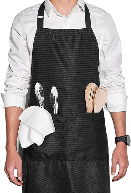 HOOMIL Unisex Adjustable Apron with 2 Pockets Cooking Apron Women Men for Home Kitchen, Restaurant, Cafe - Black