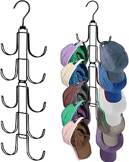 Hat Organizer for Closet, Collapsible Caps Rack with 10 Rotatable Large Hooks, Holds Up