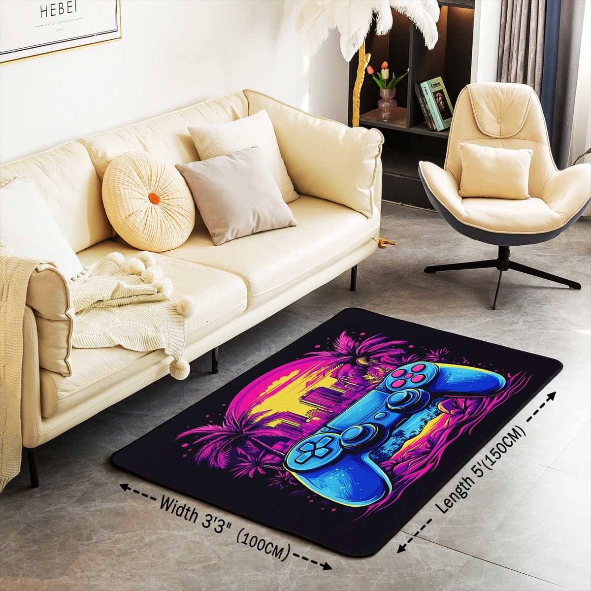Loussiesd Dywan do salonu dla graczy, 150 x 200 cm, gamingowy dywan akcentujący dla chłopców, dziewcząt, nastolatków, nowoczesny kontroler konsoli do gier, wewnętrzna mata podłogowa, joystick,