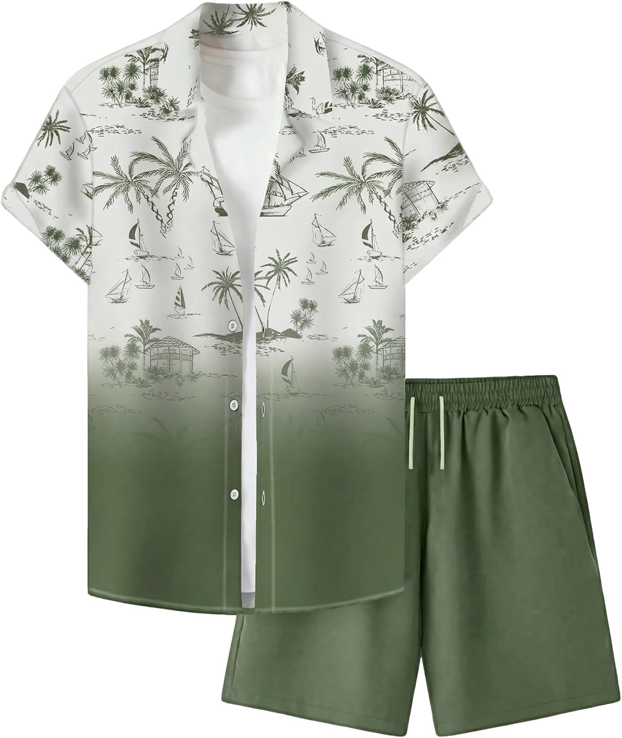 SHENHE Men's Hawaiian 2 Piece Beach Outfits Striped Button Up Short Sleeve Shirt and Shorts Set