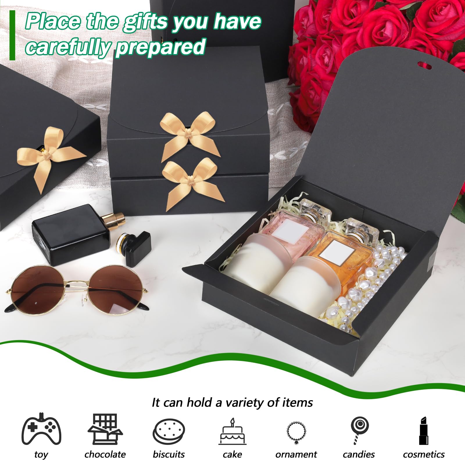 Scatole Regalo Nere HummingBox Con Nastro – 16 Pezzi 27x20x8 Cm – Confezione Regalo Per Matrimoni, Bomboniere, Compleanni – Facili Da Montare