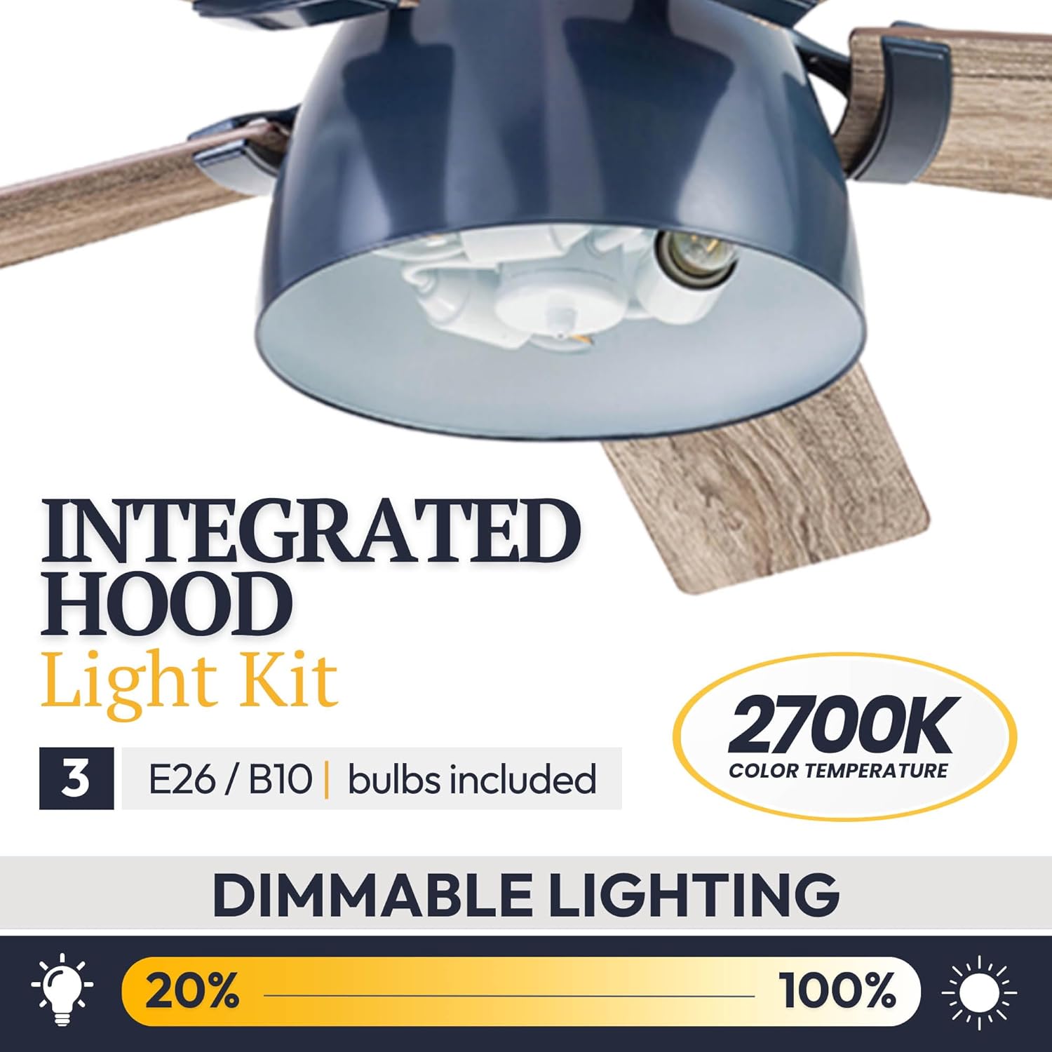 Prominence Home Octavia, 52 Inch Industrial Style LED Ceiling Fan with Light, Remote Control, Dual Mounting Options, 5 Dual Finish Blades, Reversible Motor - 51654-01 (Sapphire Blue)