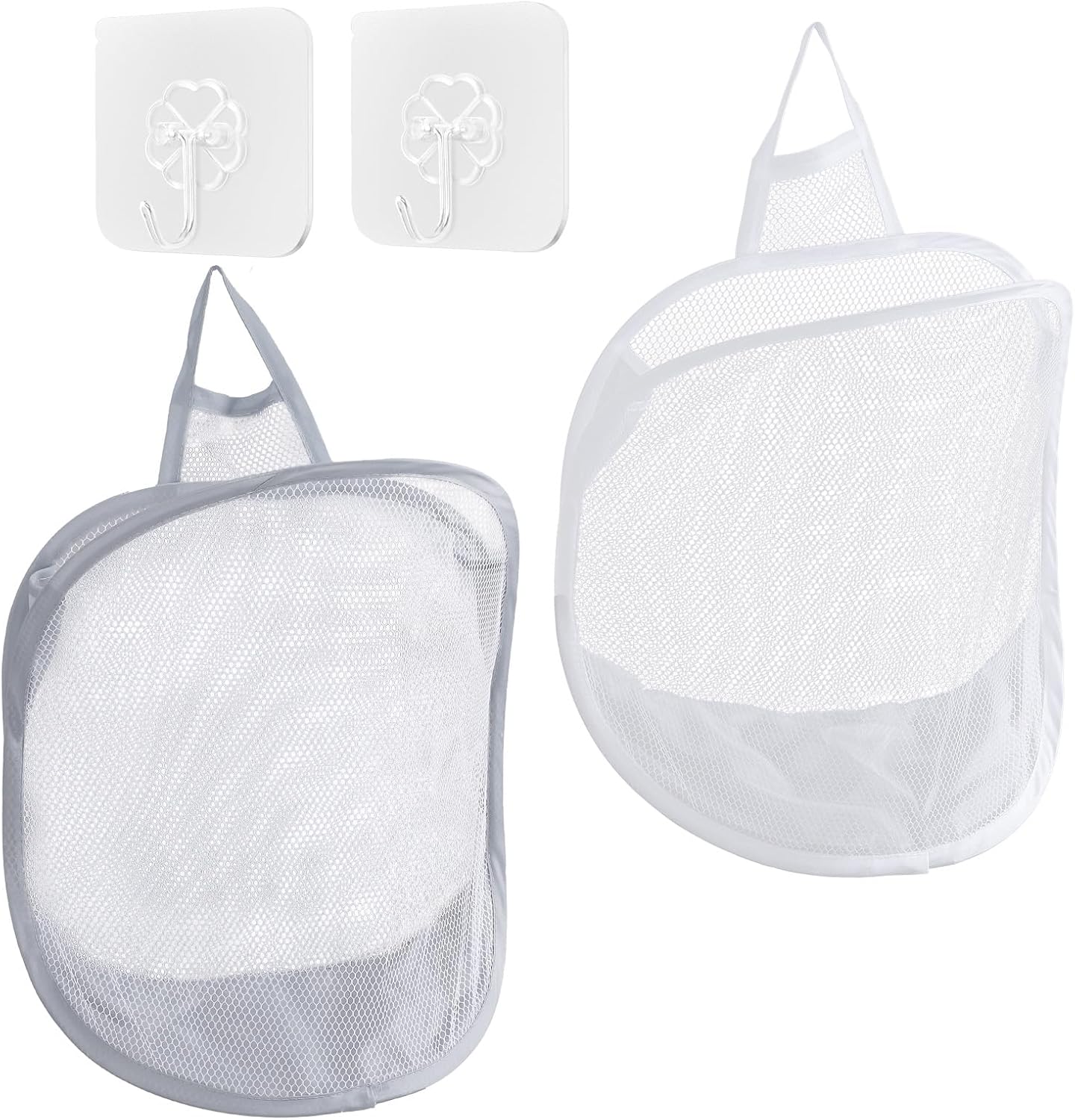 2PCS Small Hanging Laundry Hamper Bag Mesh Foldable with Hooks