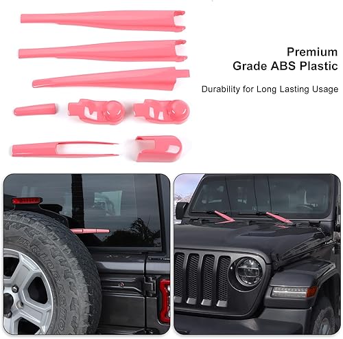 Miniatura 4 de Juego de limpiaparabrisas delantero, trasero y delantero, accesorios de decoración exterior para Jeep Wrangler JL JLU y Gladiator JT 2018-2022 (rosa)