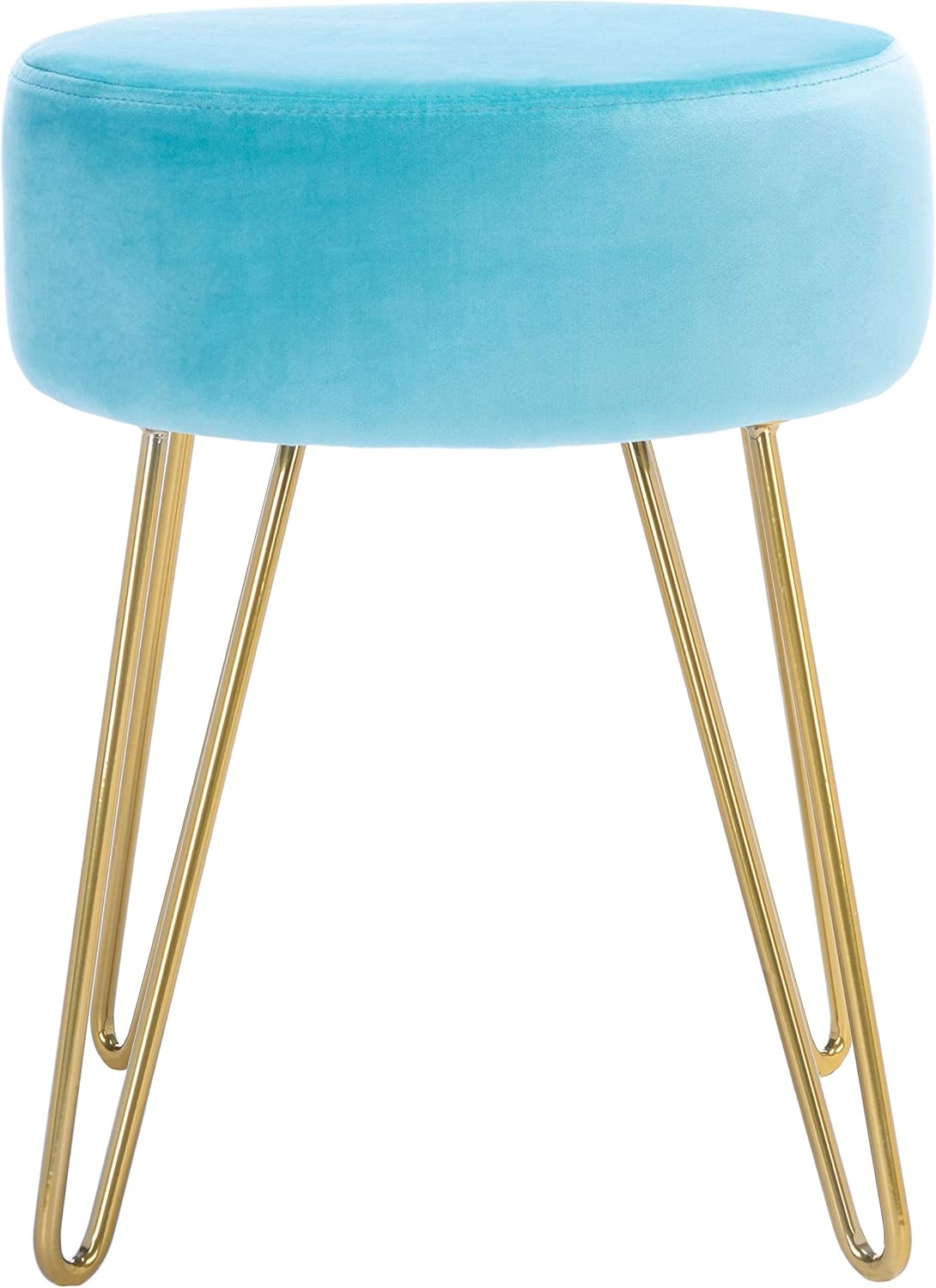 SAFAVIEH Home Collection Abrea Aqua Velvet and Gold Round Ottoman