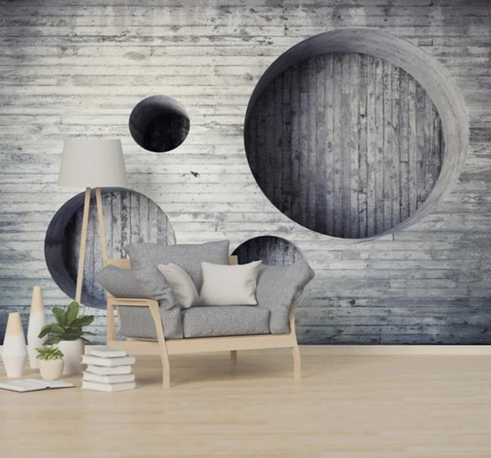 XLMING Retro Abstract Circular Grey Brick Wall 3D Wallpaper Luxury Silk Study Dining Feature Sofa Grey Bedroom Living Room Tv Decorative Wall-350cm×256cm