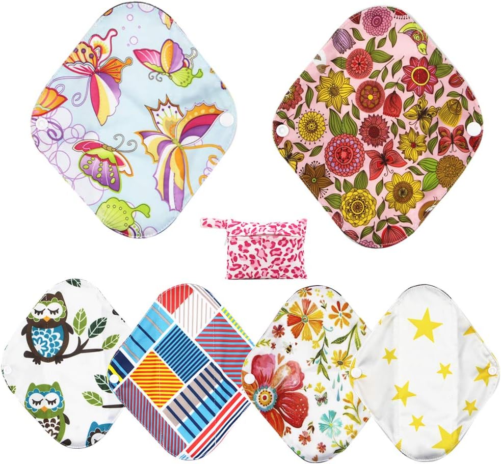 Asenappy Cloth Sanitary Pads Reusable Cloth Menstrual Pads 6 PCs Small Cloth Pads + Wet Bag