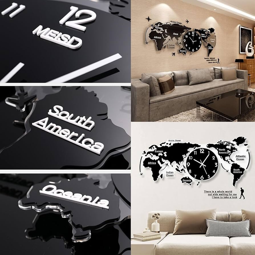 Amazon.co.jp: 大きい アクリル 世界地図 掛け時計 78x36cm、シンプル