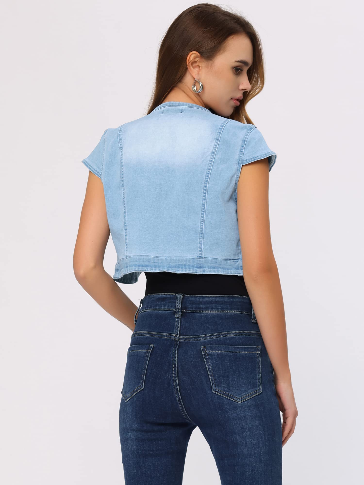 Allegra K Damen Kurz Jeansjacke Bolero Kurzarm Flügelärmeln Elegant Crop Denim Jacke