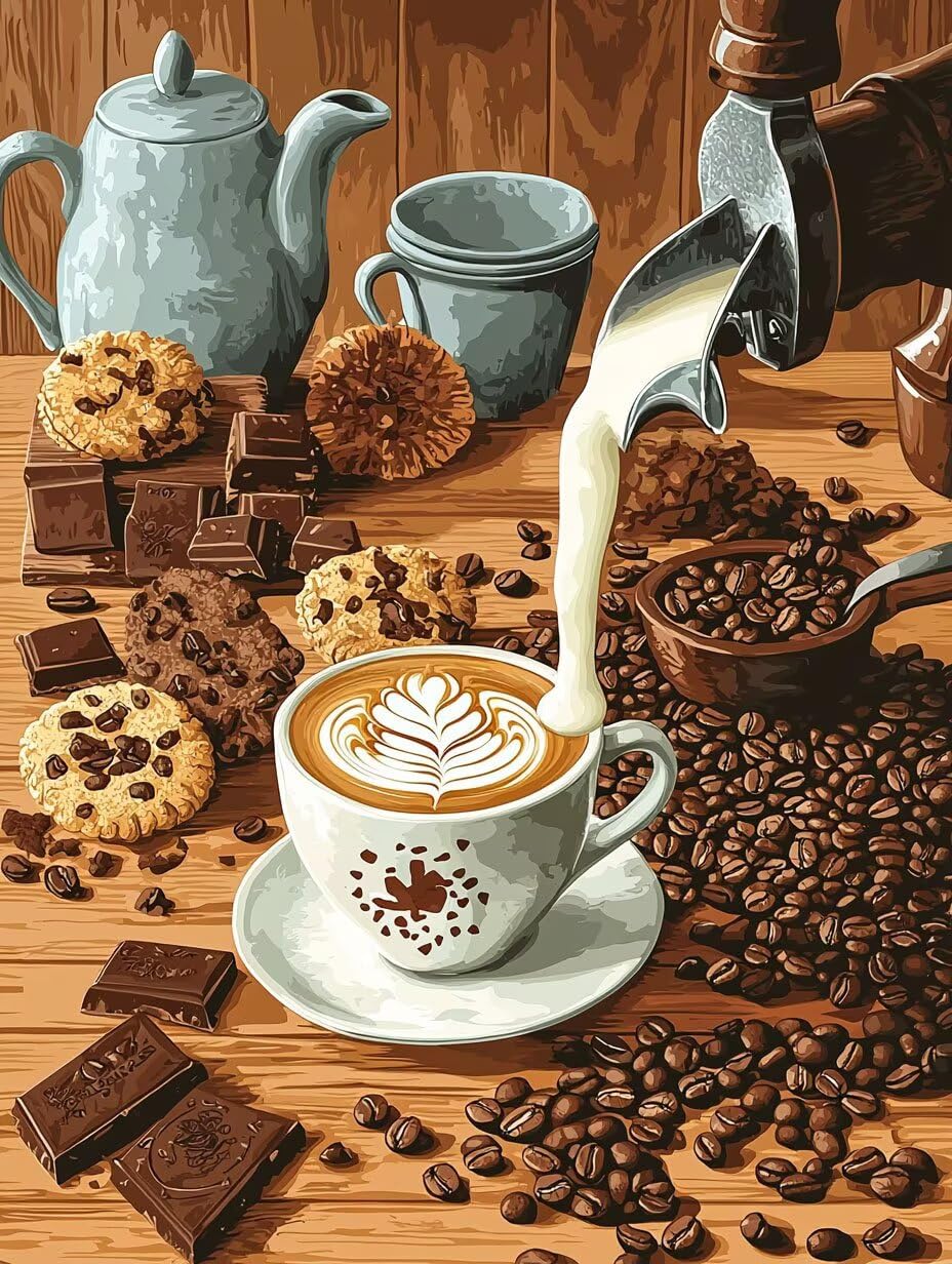 Caffè e chicchi di caffè Dipingere con i Numeri per Adulti, 70x90cm a-524 | Paint by Numbers Kit con Pennelli e Acrilico Pigmento, Fai da te Olio La Pittura di Numeri Kit, Decora la Casa, senza Cornice