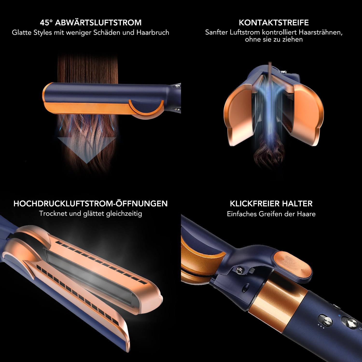 Glätteraufsätze für Dyson Airwrap mit Airflow Technologie ohne heiße Platten für sanftes Haarstyling mit weniger Schäden, Kompatibel mit HS01/HS05/HS08, Blau