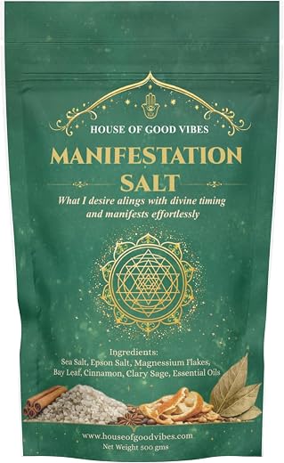 Manifestation Salt | Abundance &amp; Intention Ritual Salt with Sea Salt, Epsom Salt, Bay Leaf &amp; Cinnamon | 500g Spiritual Bat...