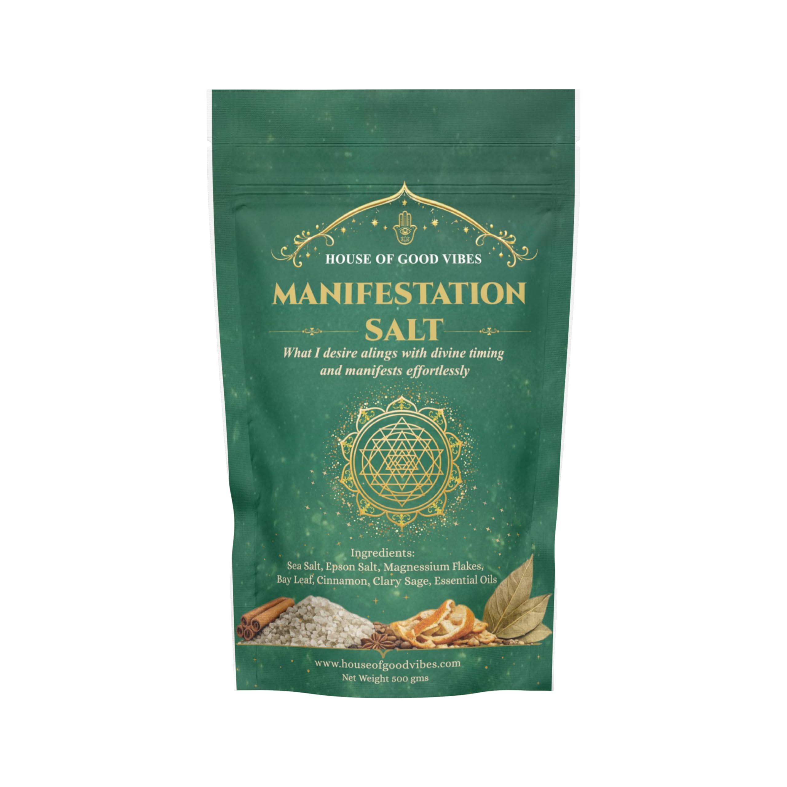 Manifestation Salt | Abundance & Intention Ritual Salt with Sea Salt, Epsom Salt, Bay Leaf & Cinnamon | 500g Spiritual Bath Salt for Law of Attraction-picture-40