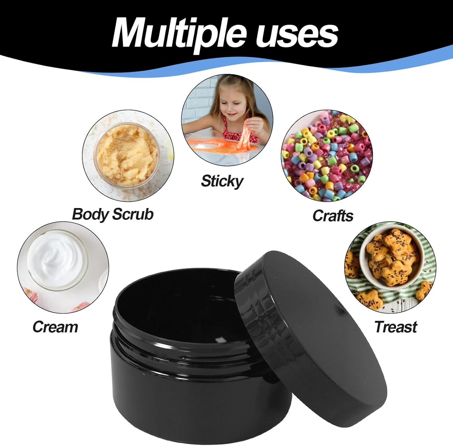 50 Pcs Plastic Jars with Lid 8 oz Plastic Cosmetic Containers Round Lotion Sample Containers Leak Proof Empty Cosmetic Jars Refillable Travel Jars for Storage Cream Powder Ointment Supplies(Black)