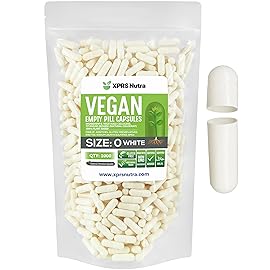 XPRS Nutra Size 0 Empty Capsules - 1000 Count Empty Vegan Capsules - Vegetarian Pills - DIY Vegetable Capsule Filling - Veggie Pill Caps for Do-It-Yourself Supplements (White)