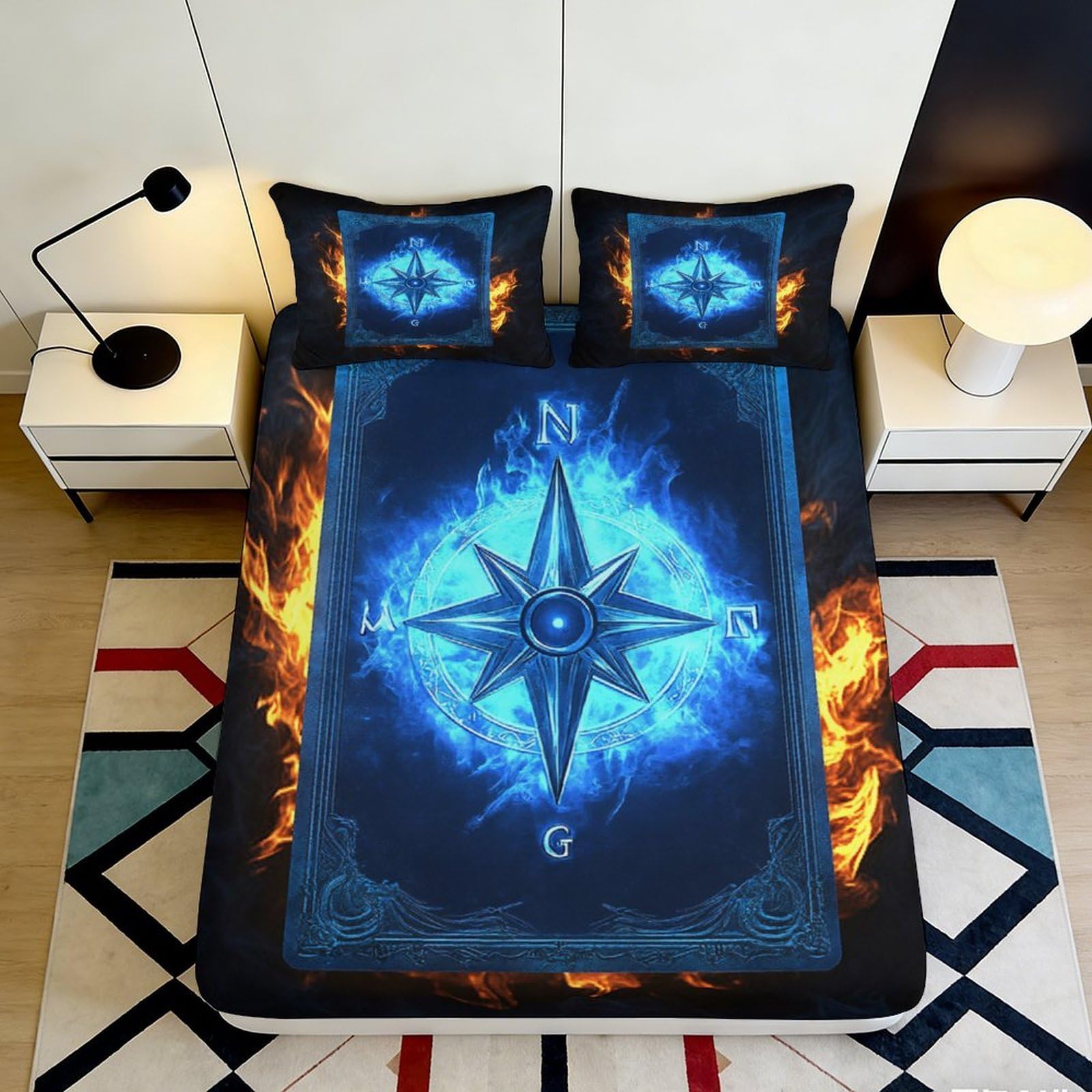 3D Printed Wolf Design Fitted Sheet Microfiber Deep Pocket Non-Slip Wolf Mattress Fitted Cover Elastic Hem Bedroom 160x200x25cm