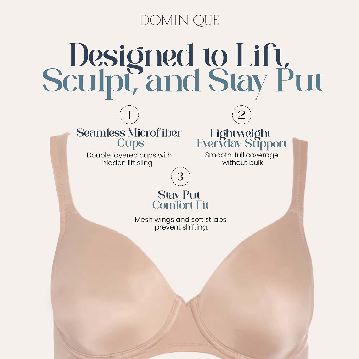 Dominique Marlena Seamless Shaping Bra #7500 – Full Figure Comfort Bra with Lift Assist Cups -Lingerie for Women