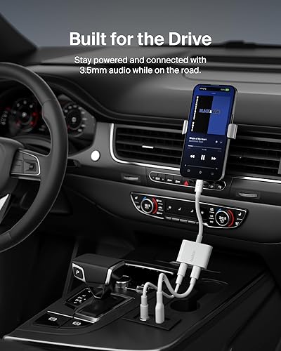 Miniatura 8 de Belkin Cable de audio Lightning a 0.138in + divisor de cargador de audio, adaptador auxiliar 2 en 1 y dongle de carga, compatible con iPhone 13, 12,
