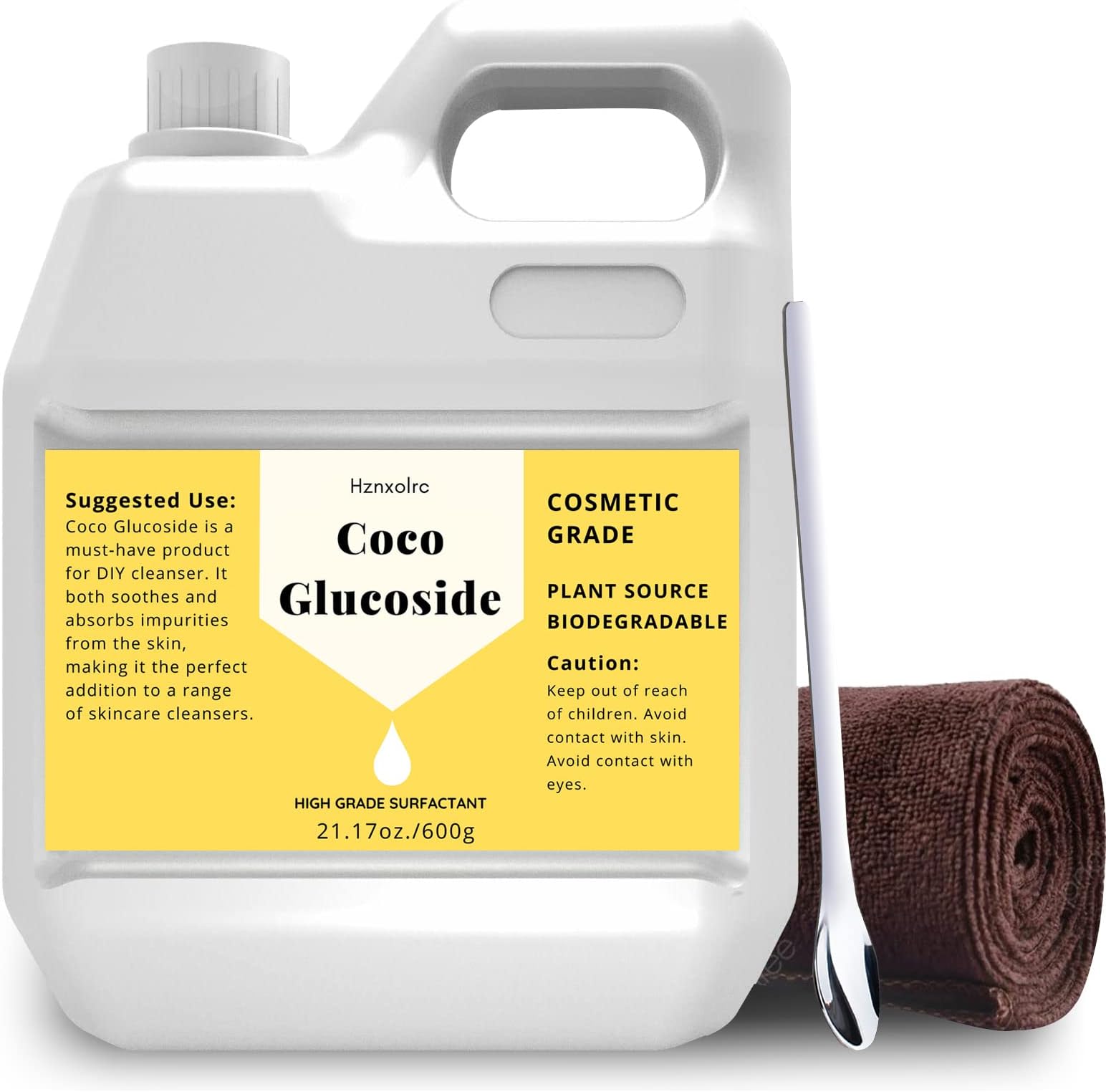 21.17 oz Coco Glucoside Natural Surfactant, Premium Coco Glucoside Liquid, Cosmetics Grade, Gentle on Skin, Amazing Bubbles, Suitable for Making Face Cleansers, Shampoos and More