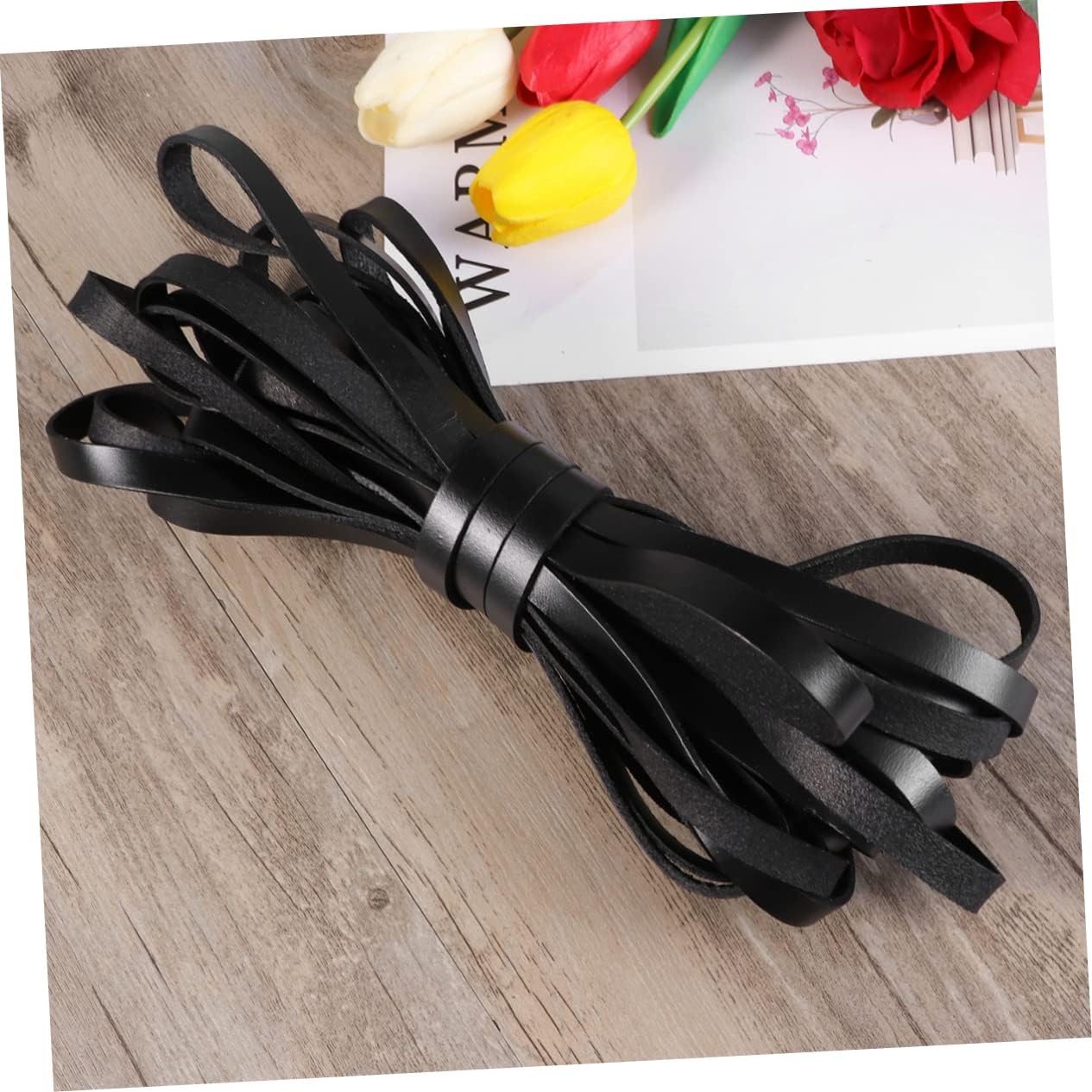 Operitacx Meters Black Flat Cowhide Leather Cord Jewelry Making Rope for Bracelet Necklace Beading DIY Accessories