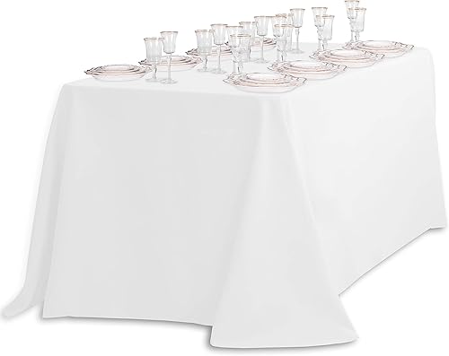 Miniatura 3 de LinenMantel rectangular de poliéster económico, 90 x 156 pulgadas, color blanco