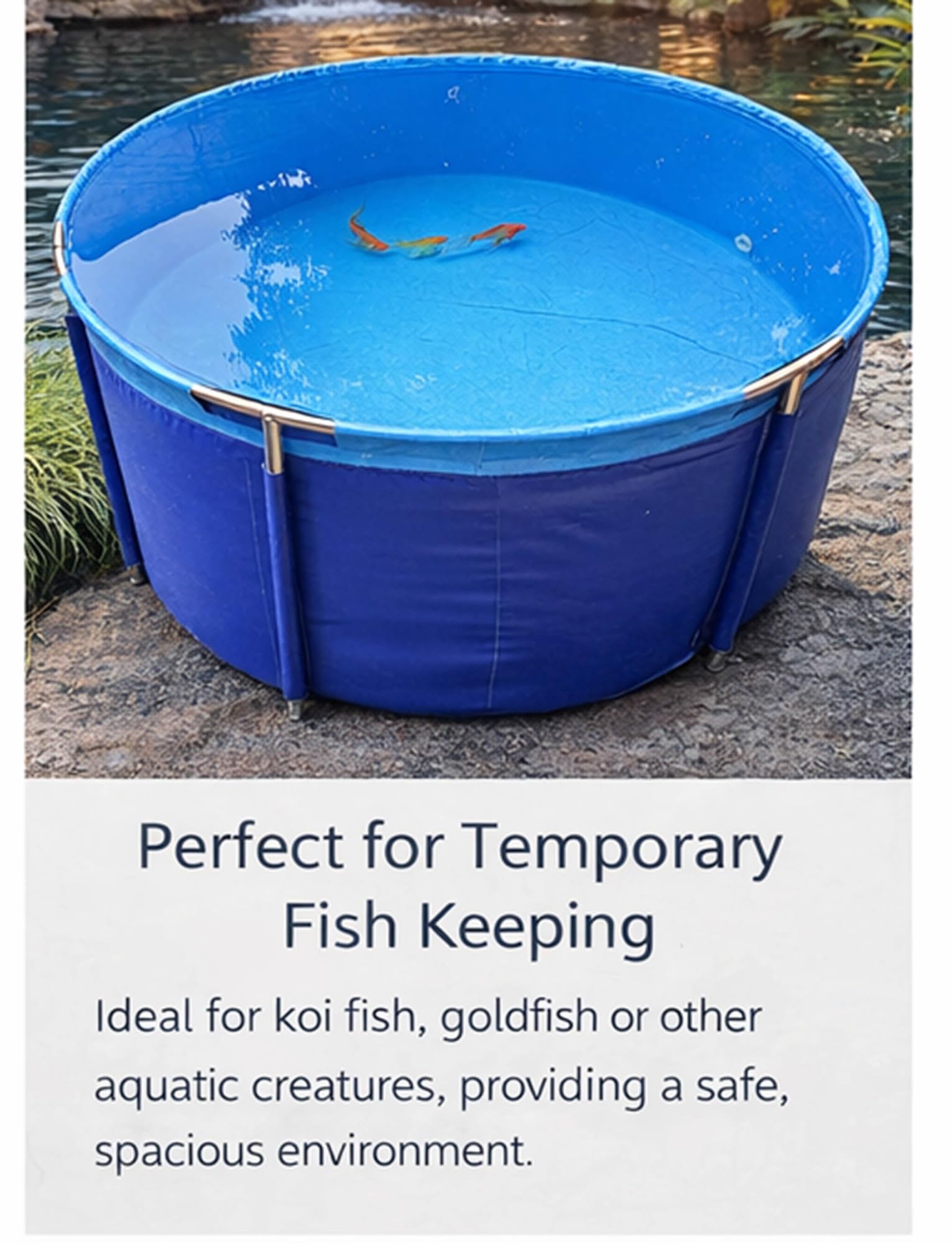 Großer, Flexibler PVC-Koiteich – Runder oberirdischer Fischteich (1,8 x 1 Meter, 60–100 cm) – Wasserspeicher für den Außenbereich