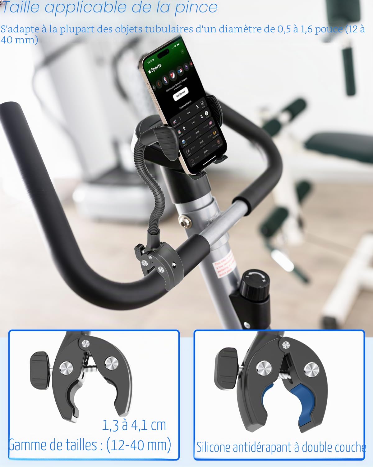 Support de téléphone Portable col de Cygne Rotatif à 360° pour Fauteuil Roulant - [Contre Les Chutes], Porte de téléphone pour Poussette pour Tous Les Smartphones avec Coque épaisse