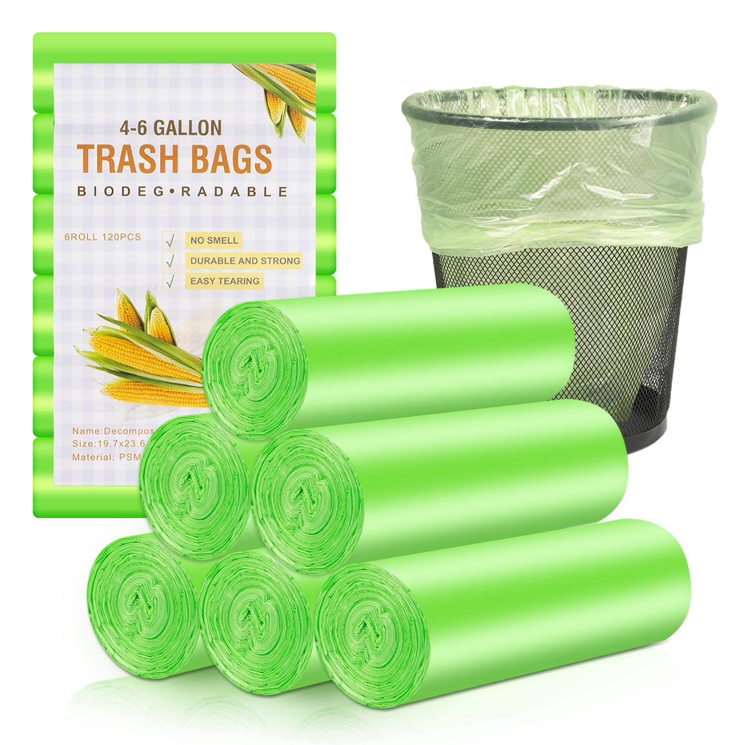 Müllbeutel 20L 120 Stück Reißfeste Müllsäcke Wasserdichte Abfallbeutel für Küche, Büro und Wohnzimmer, Reißfeste Abfalltüten für Mülltrennung (50x60cm, Grün)