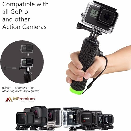 Miniatura 4 de MiPremium - Agarre flotante impermeable compatible con cámaras GoPro Hero 9, 8, 7, 6, 5, 4, 3, 2, 1, sesión de color negro y plateado y accesorios